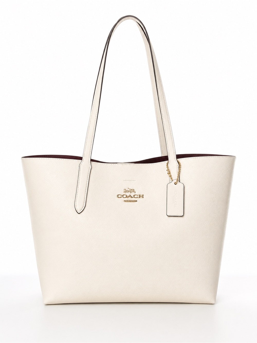 ✨ Coach City Tote Chalk Pebbled Leather Oxblood Interior Gold EUC